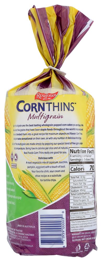 Real Foods Organic Corn Thins, Multigrain Flavor, Gluten Free, 5.3-Ounce Bag (Pack of 12)