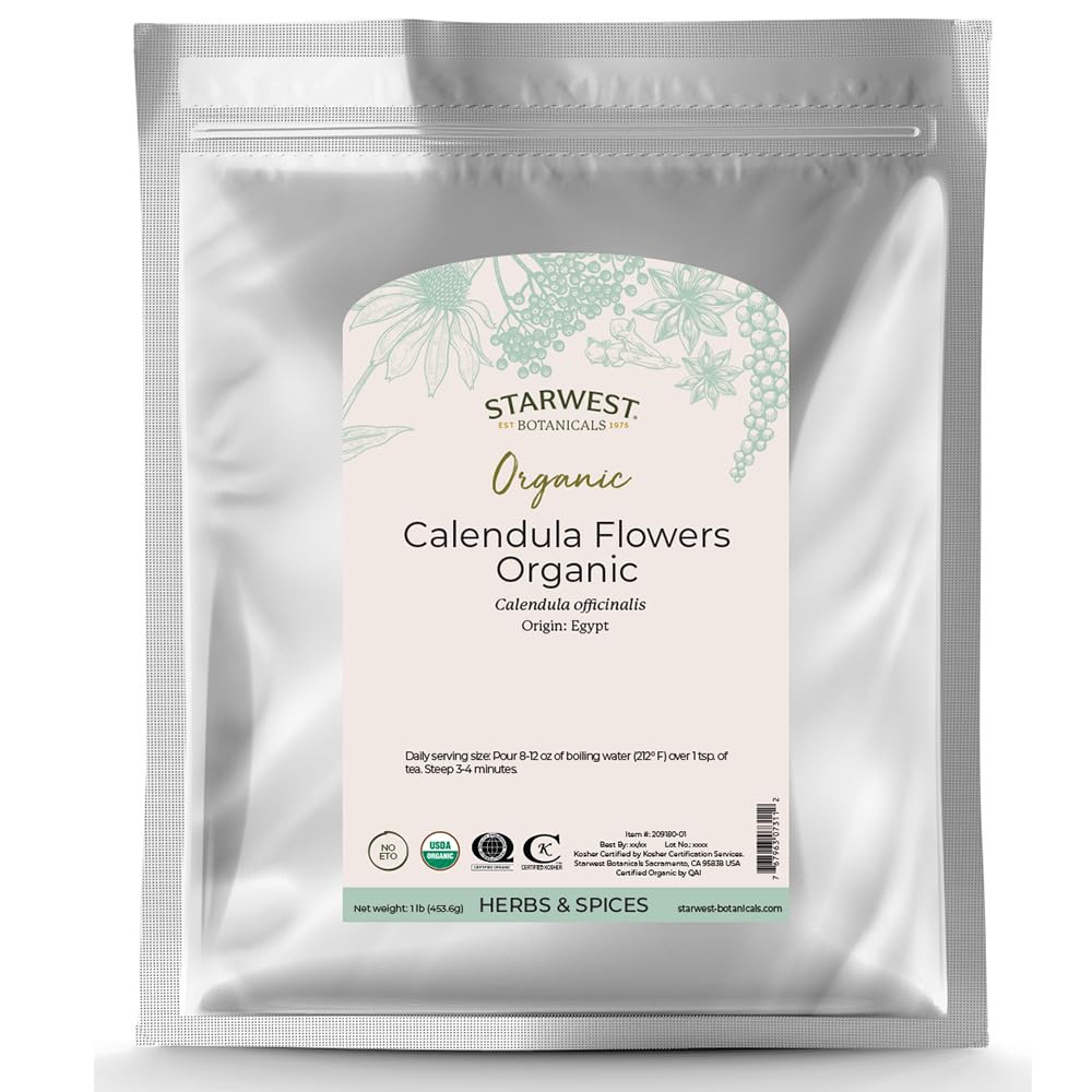 Starwest Botanicals Organic Calendula Flowers, 1 Pound Bulk Resealable Bag, Herbal Tea, Calendula Officinalis