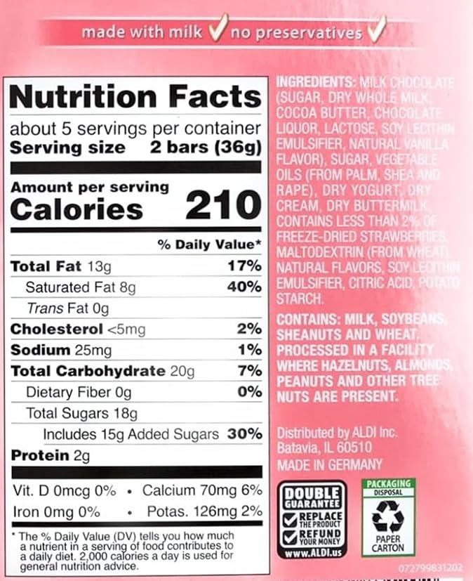 Strawberry Yogurt Milk Chocolate Filled Bar with Creme Center, Choceur Gift Snack Snacking Food Treat