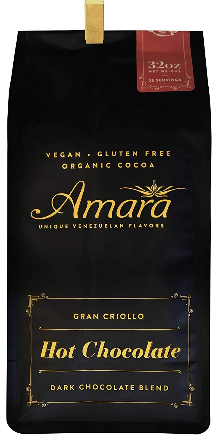 AMARA UNIQUE VENEZUELAN FLAVORS Hot Chocolate Refill Bag, Dark Chocolate Blend, 32 oz, Organic Cacao Powder