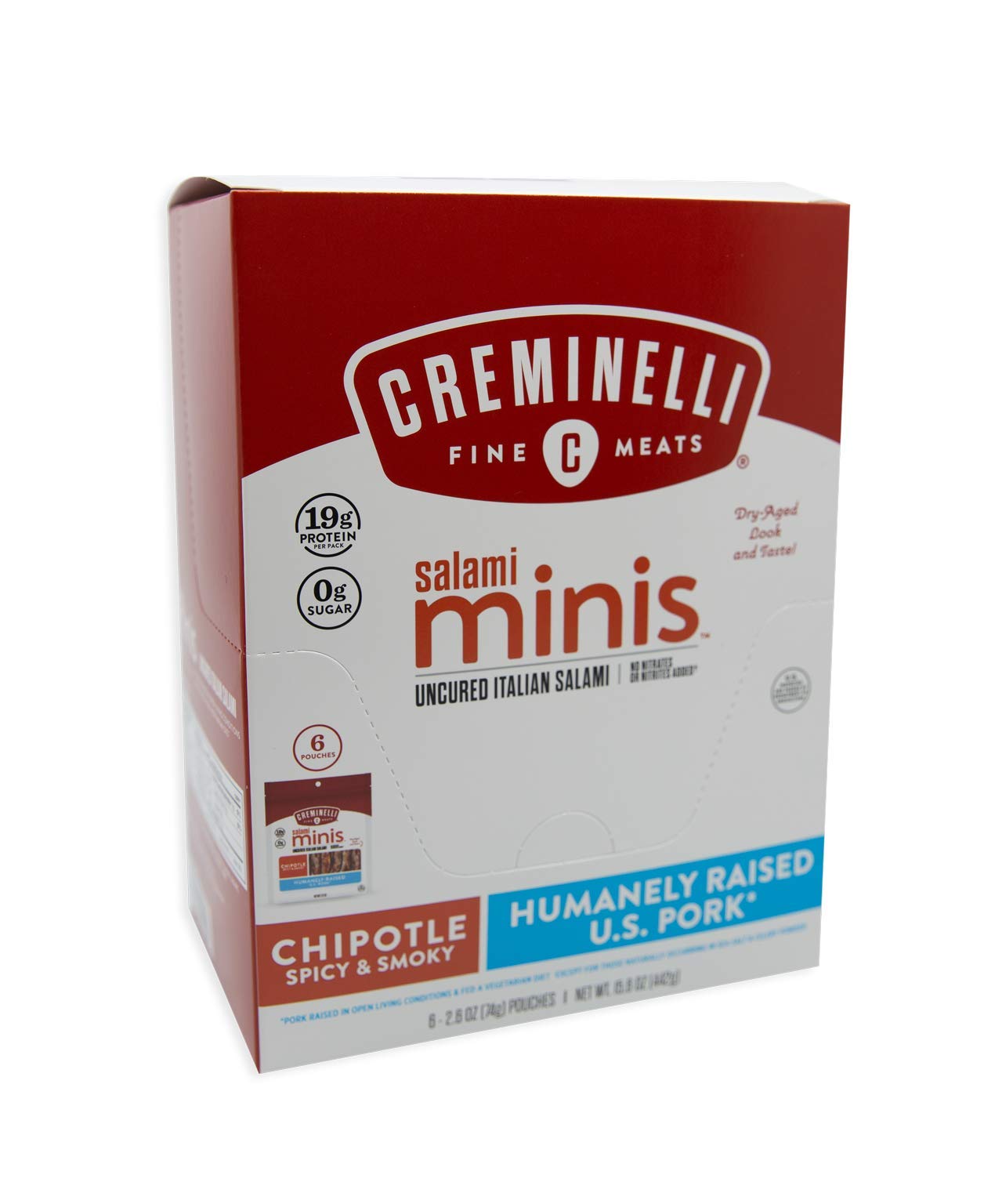Creminelli Chipotle Salami Minis, Gluten Free, Keto Friendly, 6 Count, 2.6oz