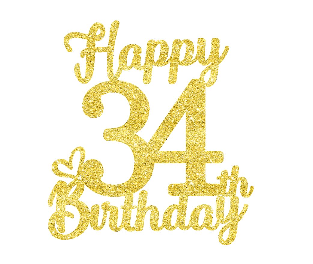 34 Birthday Cake Toppers-Gold Glitter, 34Th Cake Topper For Men,34 Cake Topper For Women, 34Th Birthday Decorations,34Th Birthda
