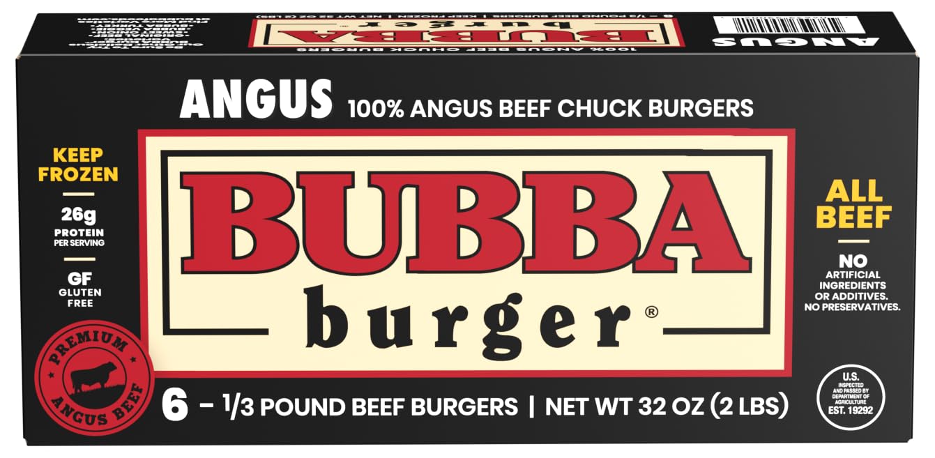 Bubba Burger, Frozen Angus Beef Burger Patties, USDA Choice Beef Chuck, 2 lb, Pack of 6
