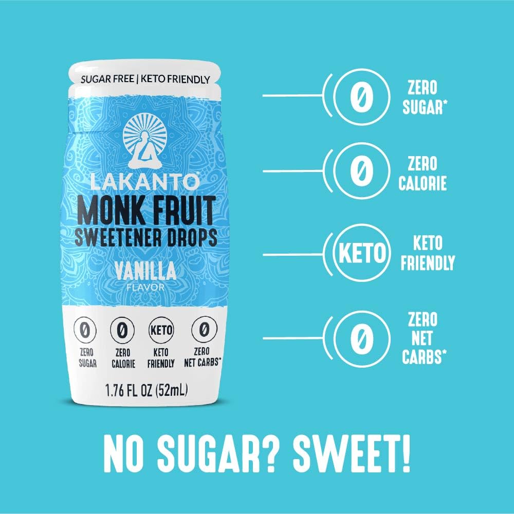 Lakanto Liquid Monk Fruit Extract Drops, Erythritol Free Sweetener, Vanilla Flavor, 1.76 Fl Oz, Pack of 6