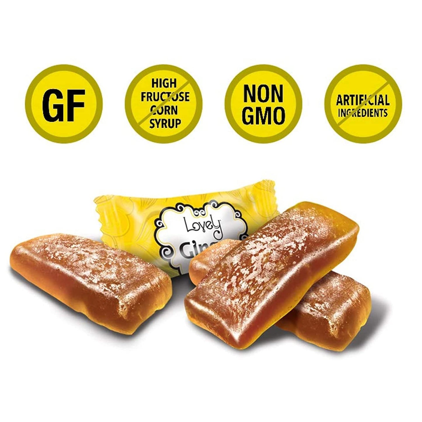 Lovely Candy Co. Lemon Ginger Chews, Made with Real Ginger, Individually Wrapped, 14oz (1-Pack) | Gluten-Free, Non-GMO, NO Artif
