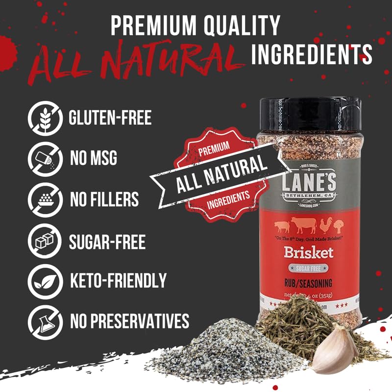 Lanes Brisket Rub Seasoning, All-Natural BBQ Rub, Perfect for Burgers, Steaks & Pork, 12.4 Oz