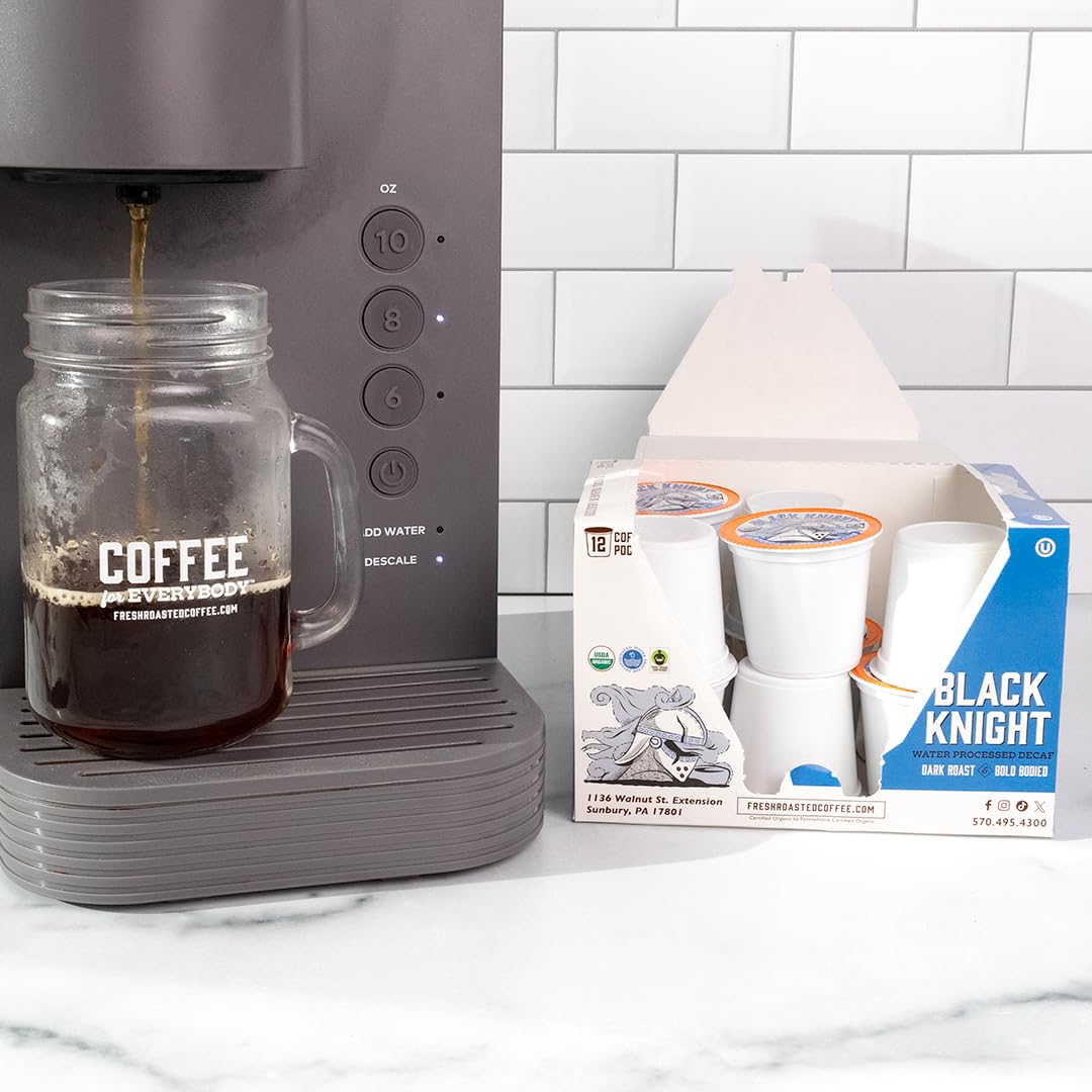 Fresh Roasted Coffee Organic Black Knight Decaf Dark Roast, K-Cup Compatible, 24 Pods