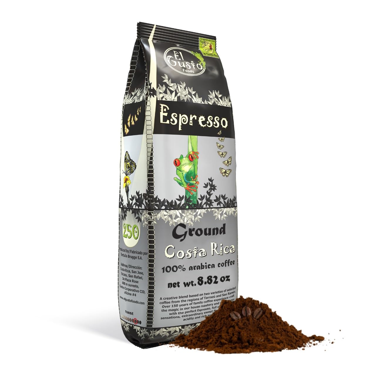 Costa Rican Coffee, Espresso Roast Ground (8.8Oz) - 100% Fresh Arabica Beans, Shade Grown & Localy Sourced - Costa Rican Souvenirs, Perfect Coffee Lover Gift