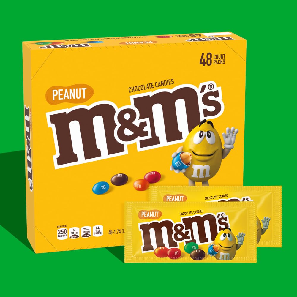 M&M'S Full Size Peanut Milk Chocolate Candy Bulk Pack, 1.74 Oz, 48 Ct Box