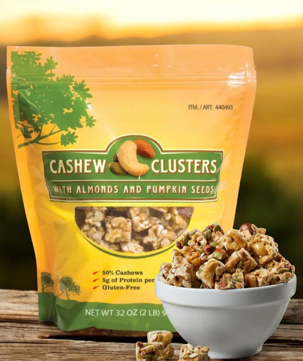 Kirkland Cashew Clusters with Almonds & Pumpkin Seeds - 50% Cashews, Gluten-Free, Kosher, Crunchy Snack Mix, 32 oz Resealable Ba