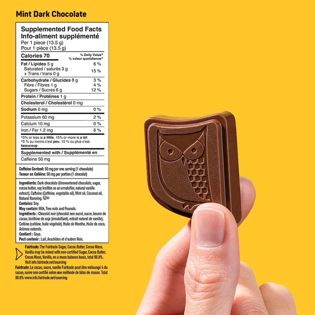 AWAKE - Caffeinated Chocolate Bites - Mint Dark Chocolate  50 Bites - 50mg Caffeine - Individually Wrapped Energy Bites - Coffee Alternative - Fairtrade  Gluten Free  Non GMO - 0.48oz
