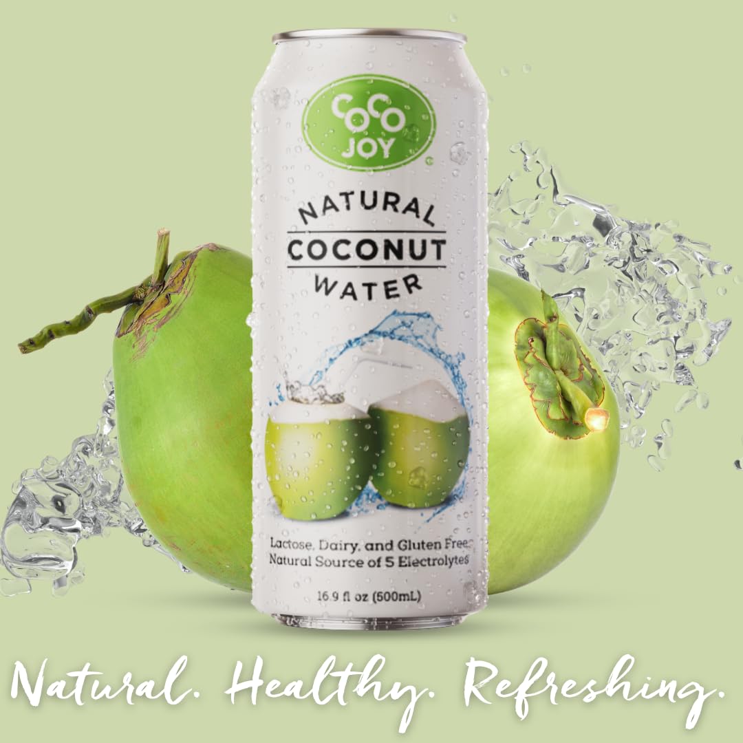 CoCo Joy Natural Coconut Water, Low-Calorie, High-Calcium, Nutrient-Rich Drink 12 pack