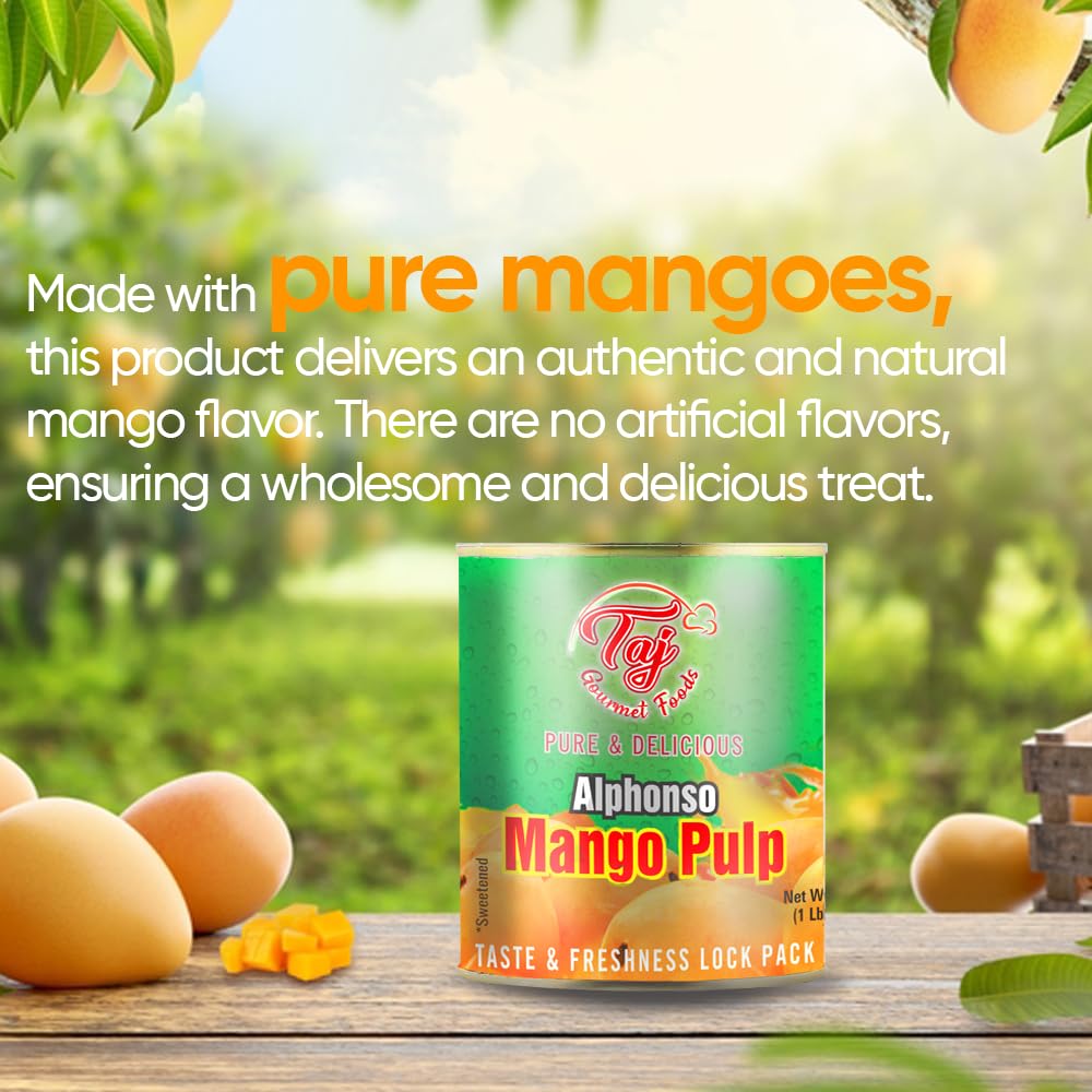 Taj Alphonso Mango Pulp Puree 6-Pack | Great For Lassi Shake | 30-Ounce (850G)