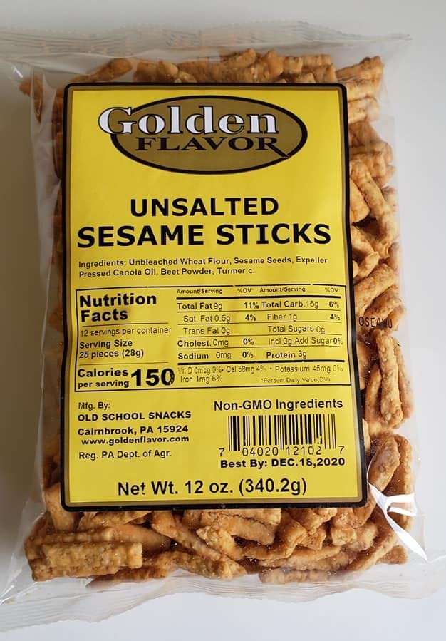Golden Flavor Sesame Sticks - Unsalted - 3 pounds total - (4) 12 ounce bags