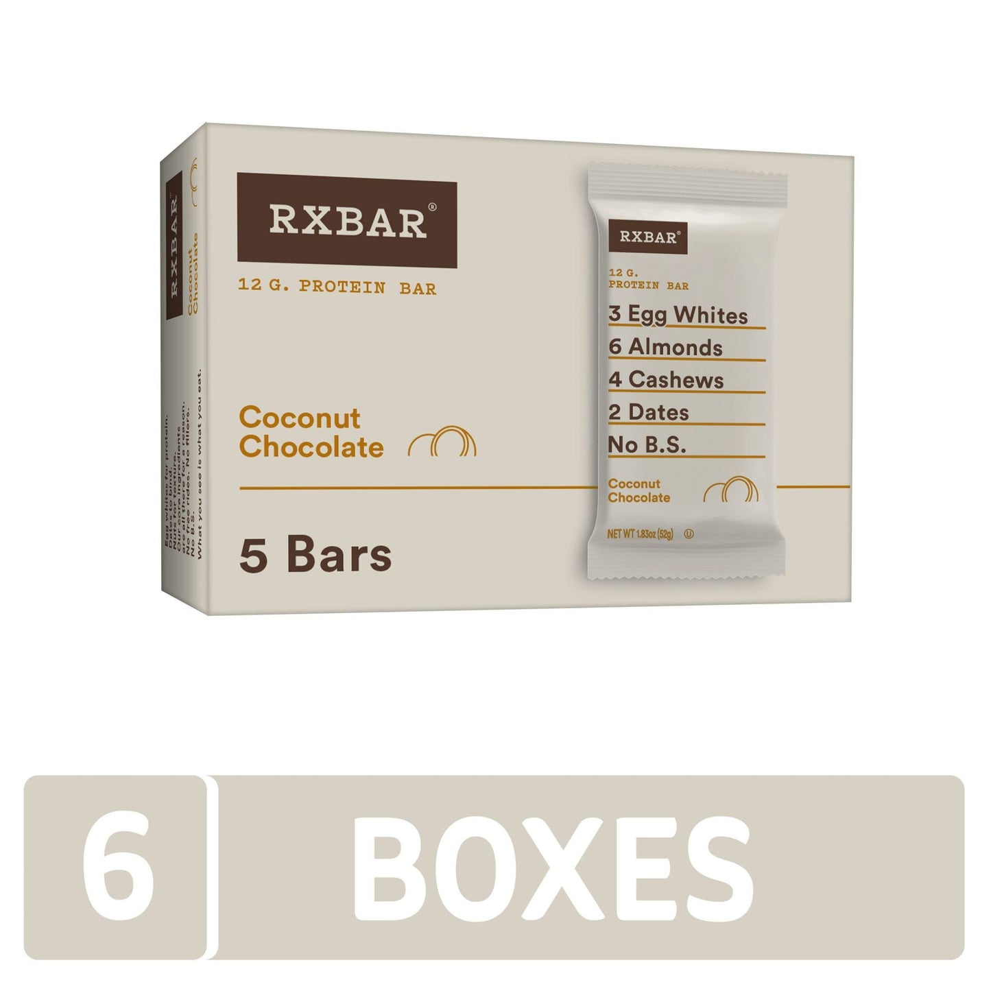 RXBAR Protein Bars  12g Protein  Gluten Free Snacks  Coconut Chocolate (6 Boxes  30 Bars)