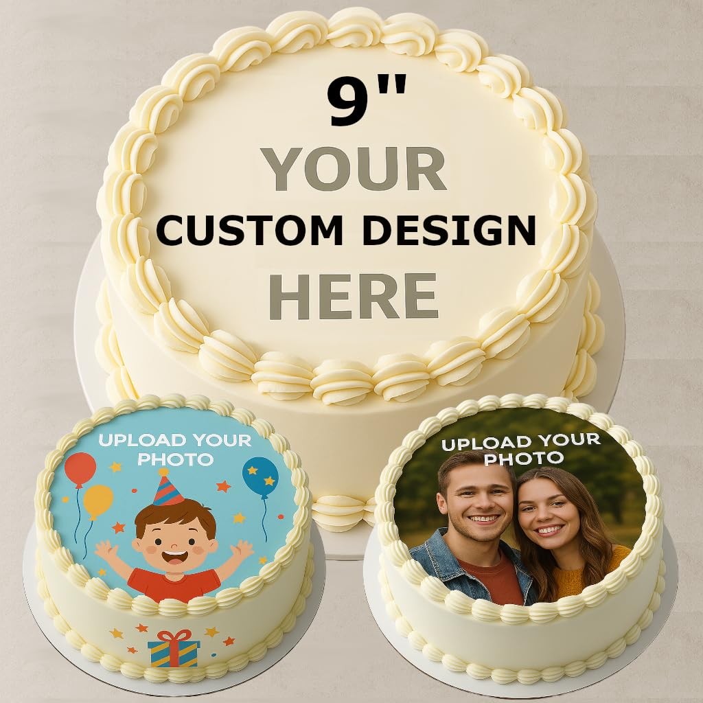 Custom Edible Photo Cake Topper: Make Your Celebration Truly One-Of-A-Kind! Upload Your Photos For An Eye-Catching  Personalized Edible Cake Topper- 9 Round.