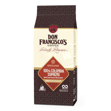 Don Franciscos Colombia Supremo Ground Coffee  Medium Roast - 100% Arabica  12 oz Bag  enhanced Coffee for Drip  Pour Over and French Press