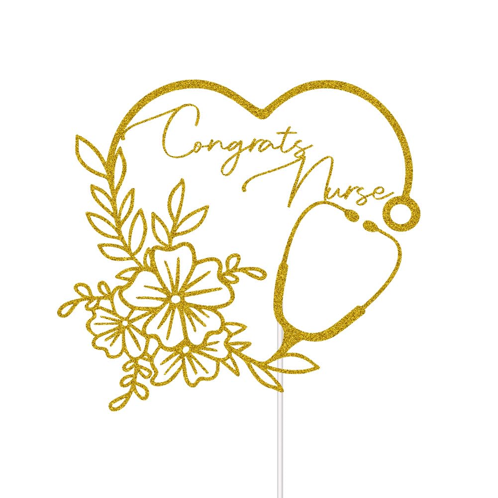 Congrats Nurse Cake Topper - Glitter Nursing Bsn Rn Graduation Cake Decor - Class Of 2024 Medical School Graduate Party Decorati