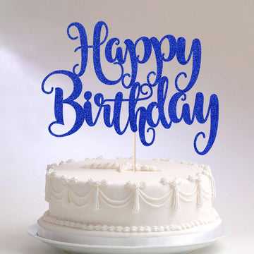 Fmiyuneea Happy Birthday Cake Topper- Glitter Happy Birthday Cake Decor, Handmade Anniversary/Birthday Party Supplies (Deep Blue