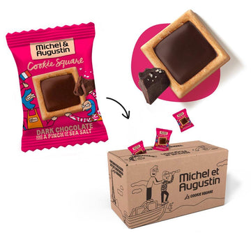 Michel et Augustin Dark Chocolate & Sea Salt Shortbread Cookies, 180 Count, Individually Wrapped Snacks