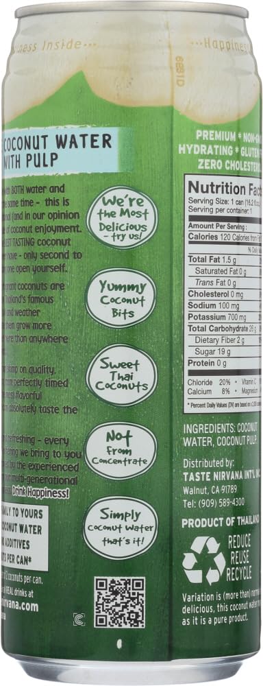 Taste Nirvana Real Cocunut Water with Pulp (12x16.2 Oz)