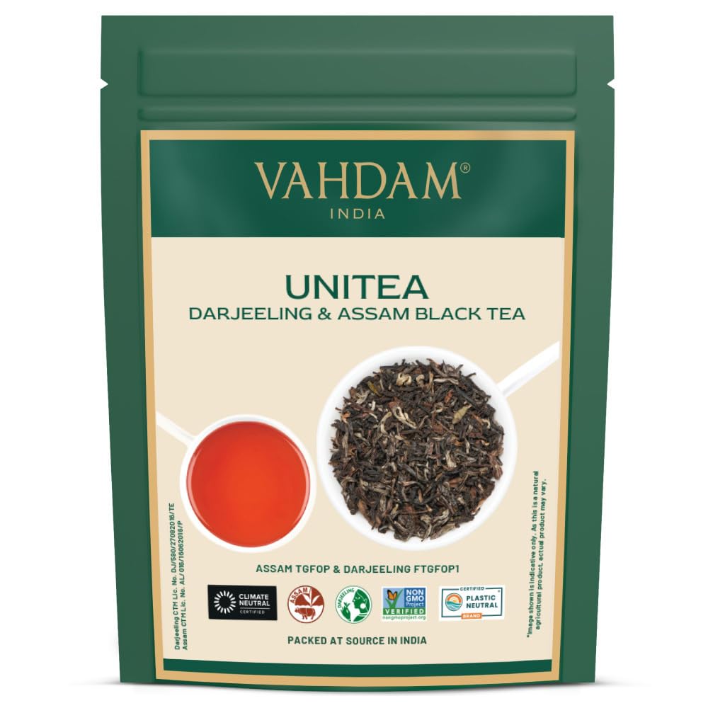 Vahdam, Unitea Black Tea Leaves +170 Cups,12Oz  Blend Of Darjeeling Tea & Assam Tea  Robust & Flavory Black Tea Loose Leaf  Unbl