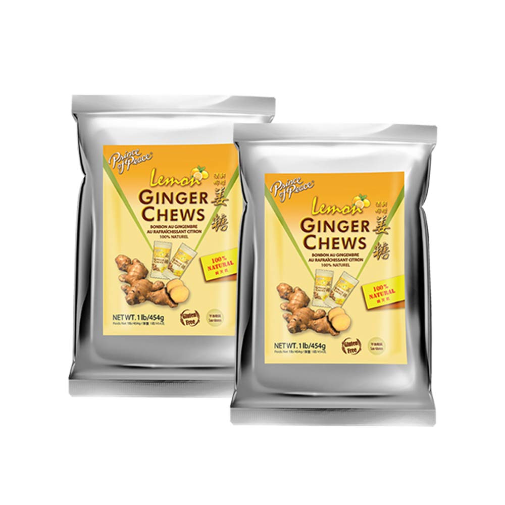 Prince Of Peace Ginger Chews With Lemon, 1 Lb. – Candied Ginger – Lemon Candy – Lemon Ginger Chews – Natural Candy – 2 Pack