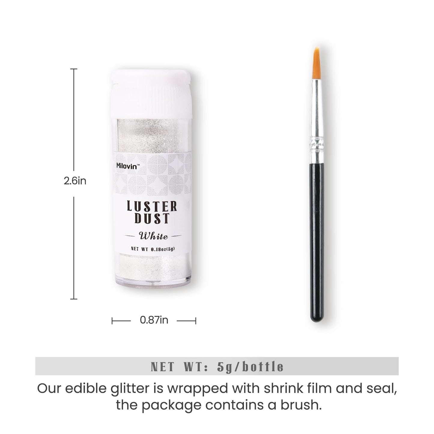 White Edible Glitter For Cake Decorating, 5G White Luster Dust Edible For Drinks, Glitter For Cocktails, Drinks, Macaron, Cookie
