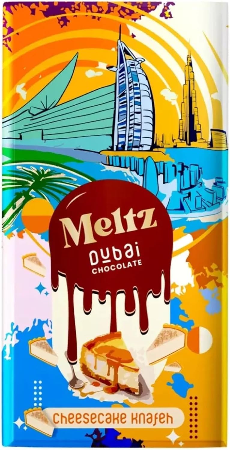 Meltz Pistachio Chocolate Cheesecake Bar 192g - Milk Chocolate, Crispy Kataifi, Individually Wrapped, elegant Dubai Treat