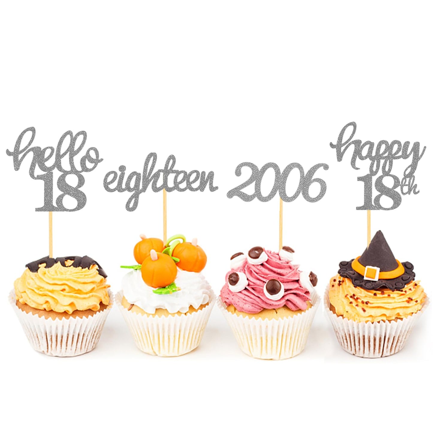 24 Pcs Glitter 18Th Birthday Cupcake Toppers For Celebrating 18Th Birthday Party Decorations For Eighteen Years Old Birthday Par