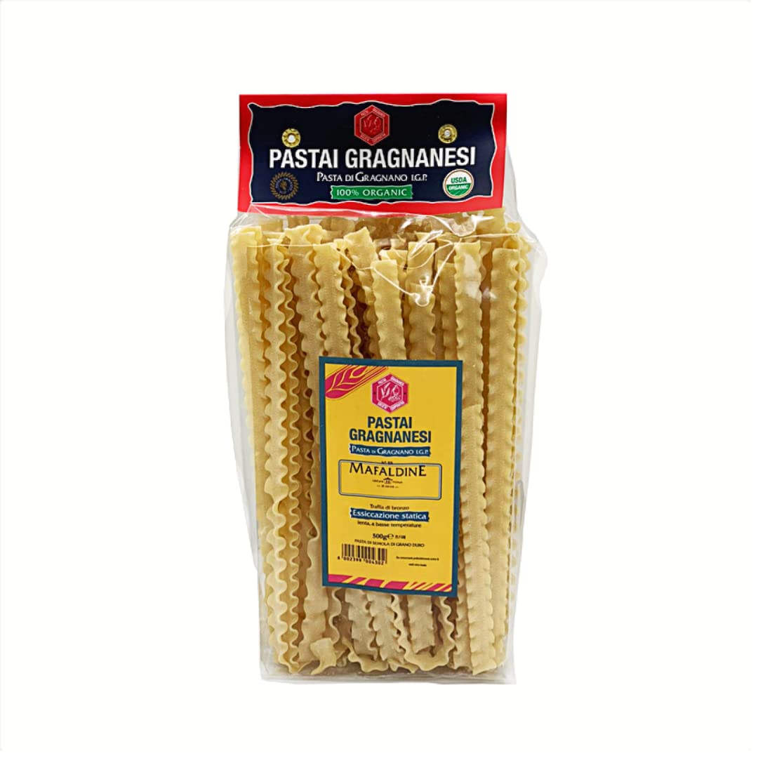 Mafaldine Italian Pasta Di Gragnano | I.G.P. Protected | 17.6 Ounce | Usda Certified Organic | 500 Gram | Pack Of 5