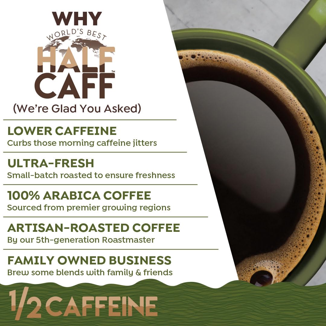 Worlds Best Half Caff Hazelnut Coffee Pods, Medium Roast, 18 Count, Compatible with Keurig K Cups, 100% Arabica Beans