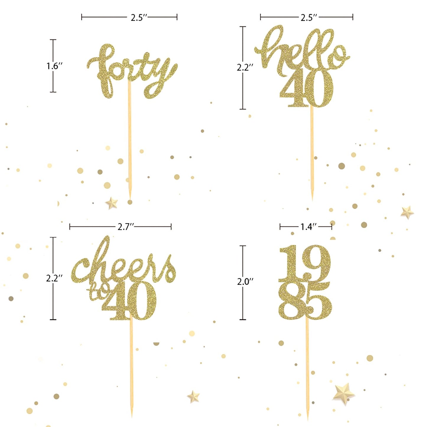 24 Pcs Glitter 40Th Birthday Cupcake Toppers For Celebrating Forty Years Old Birthday Party Decorations (Gold New)