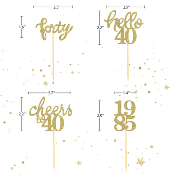 24 Pcs Glitter 40Th Birthday Cupcake Toppers For Celebrating Forty Years Old Birthday Party Decorations (Gold New)
