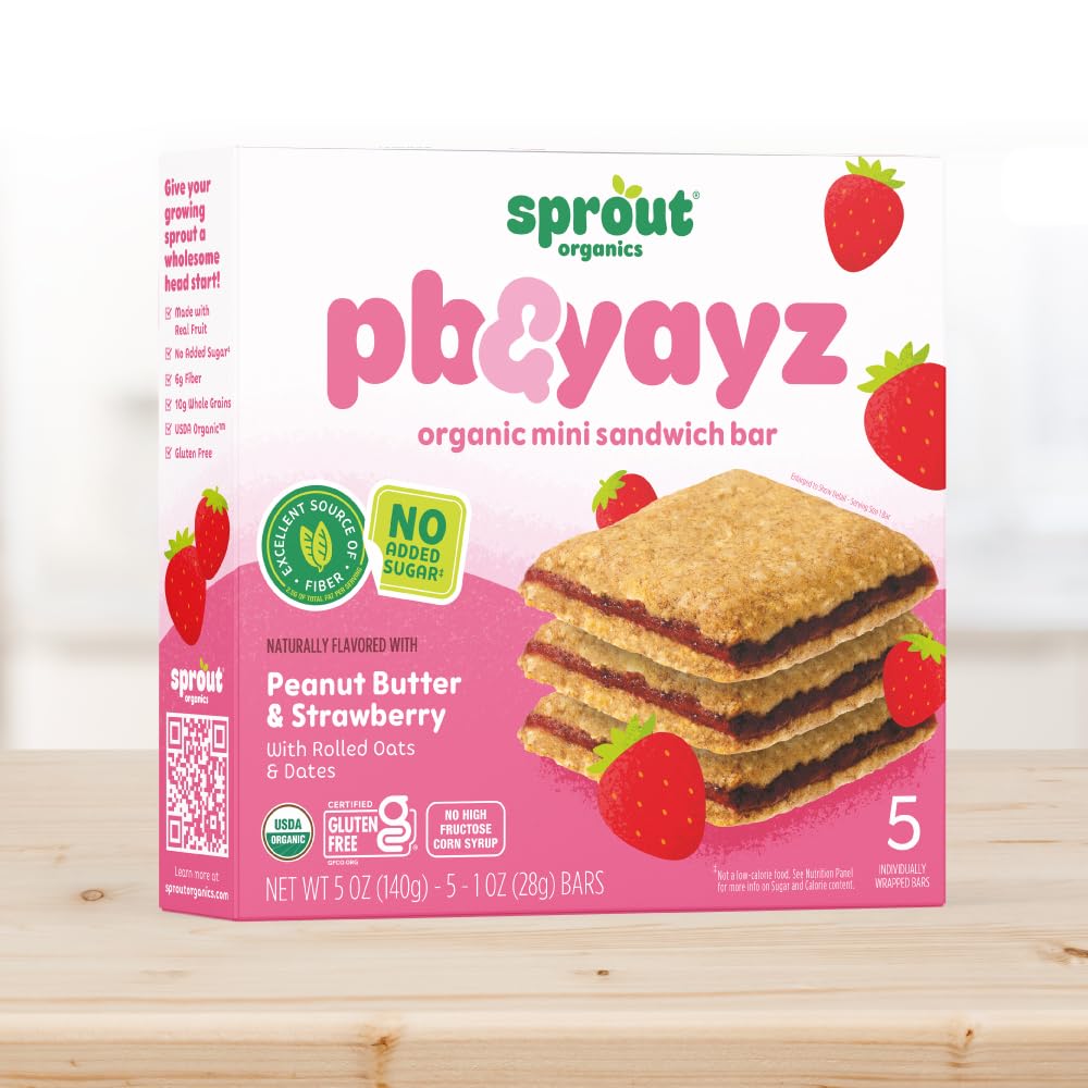 Sprout Organics, Pb & Yayz Toddler Snack Bars, Peanut Butter & Strawberry, 5 Bars