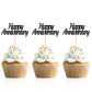 Donoter 48 Pcs Black Glitter Happy Anniversary Cupcake Toppers Picks For Anniversary Party Cake Decorations