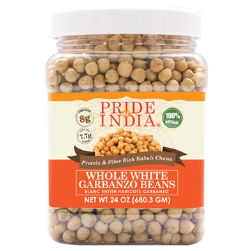 Pride Of India - Indian Whole White Garbanzo Beans 10mm - Protein & Fiber Rich Kabuli Chana, 1.5 Pound Jar