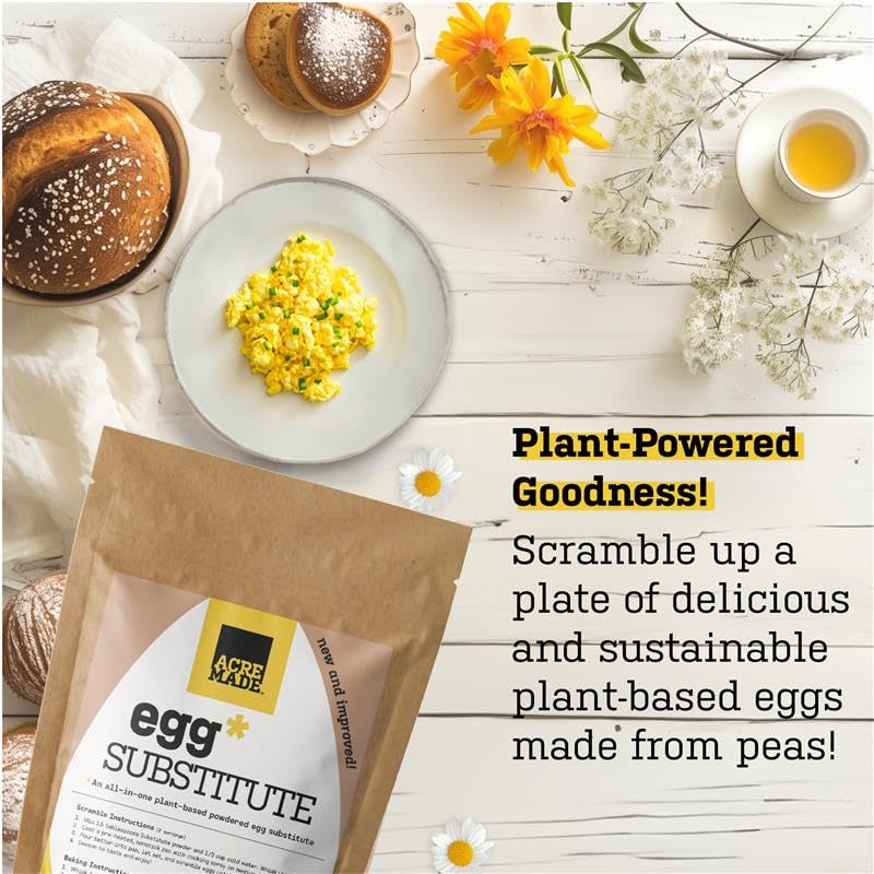 AcreMade Plant-Based Egg Substitute, Dry Powder, Shelf Stable, Vegan, Gluten Free, Soy-Free, Low Sodium, Non-GMO, Natural Egg Re