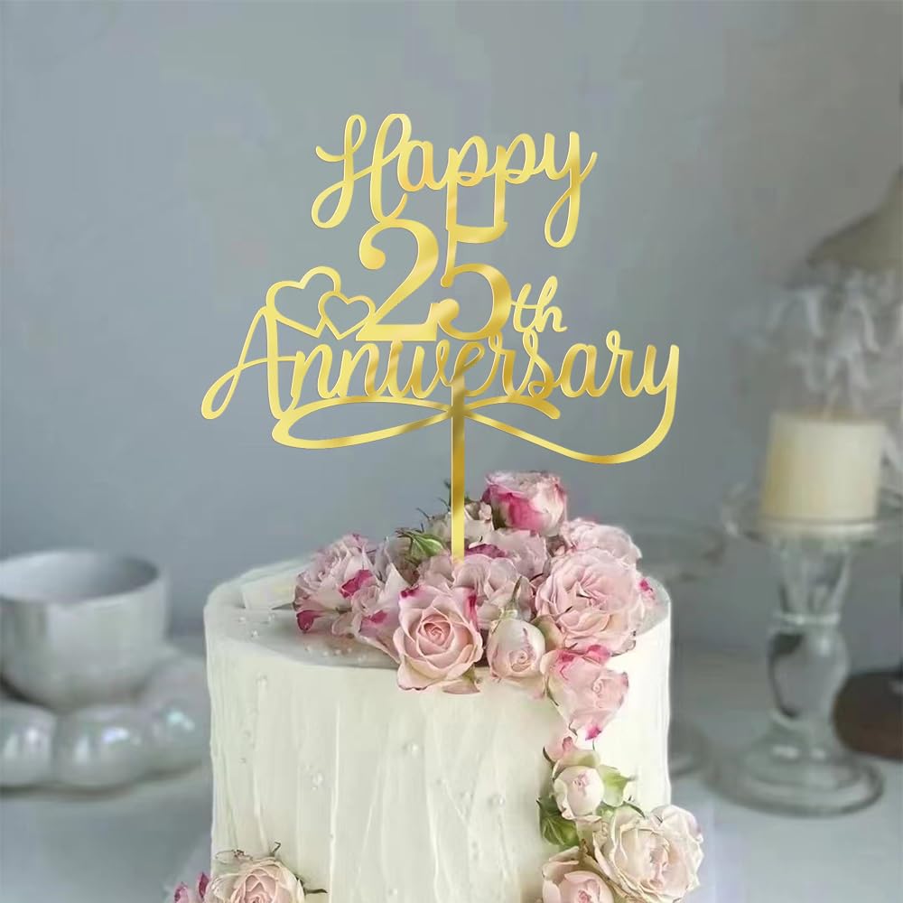 Sleyberoy Acrylic Happy 25Th Anniversary Cake Toppers -Wedding Anniversary Party Decorations, 25Th Wedding Anniversary, Company