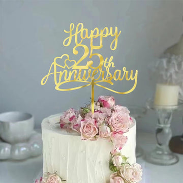 Sleyberoy Acrylic Happy 25Th Anniversary Cake Toppers -Wedding Anniversary Party Decorations, 25Th Wedding Anniversary, Company