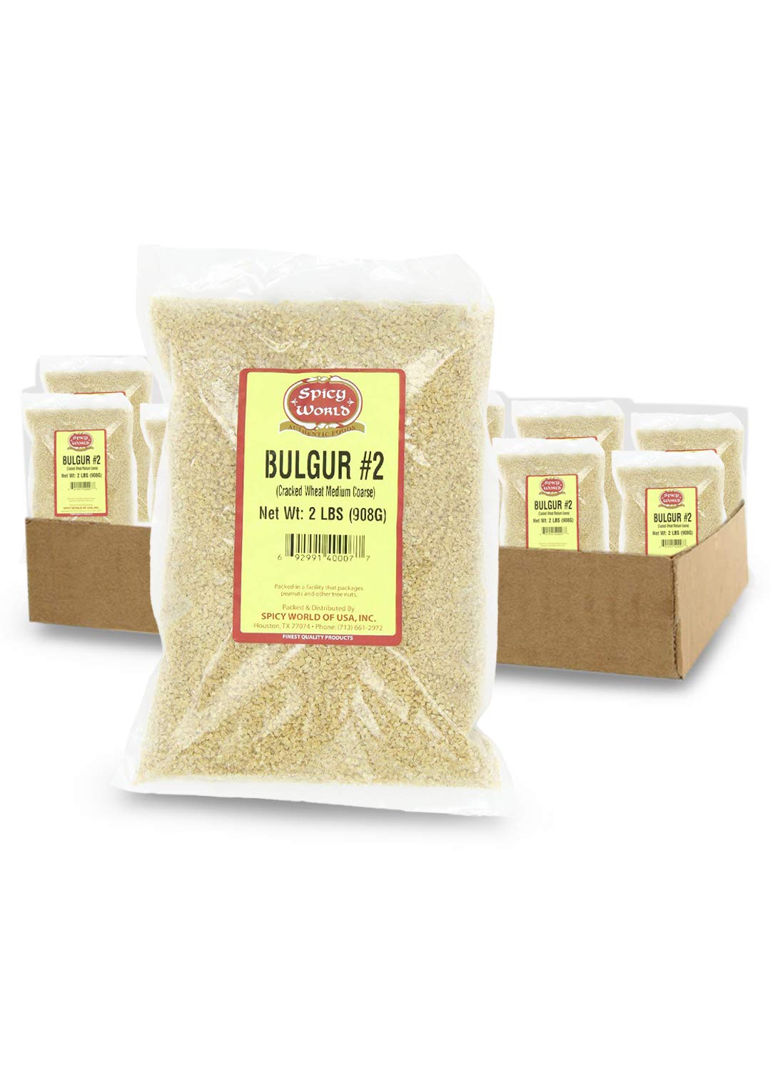 Spicy World Bulgur Cracked Wheat Medium #2 Usa Grown, 2 Lb Bag (32Oz) - Great For Tabbouleh (Pack Of 12)