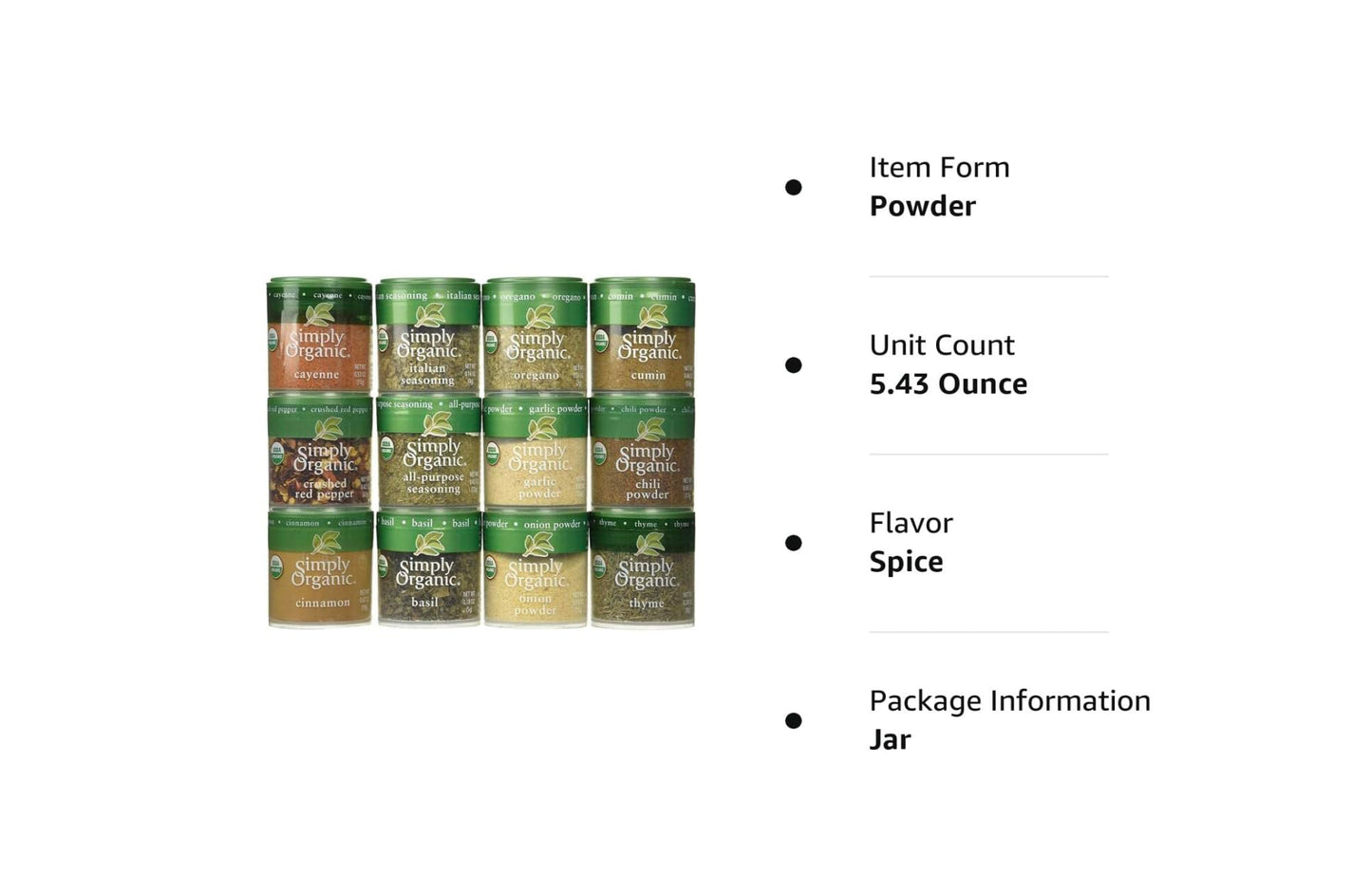 Generic Simply Organic Starter Spice Gift Set, 0.33 Ounce (Pack Of 12)