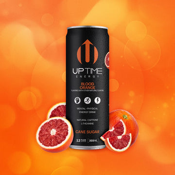 UPTIME Premium Energy Drink - Blood Orange Flavor, 12oz Bottles, 12 Pack, Sparkling, Natural Caffeine