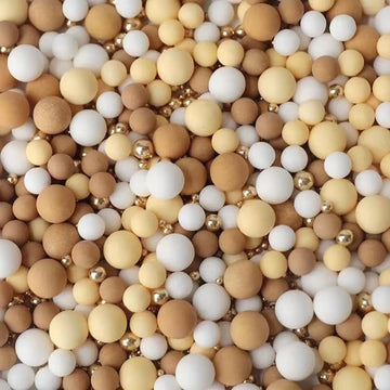 Edible Light Brown & Yellow & White & Gold Sugar Pearls Sprinkles Candy Mix Size Pearls Cake Decorations Cupcake Toppers Decorat
