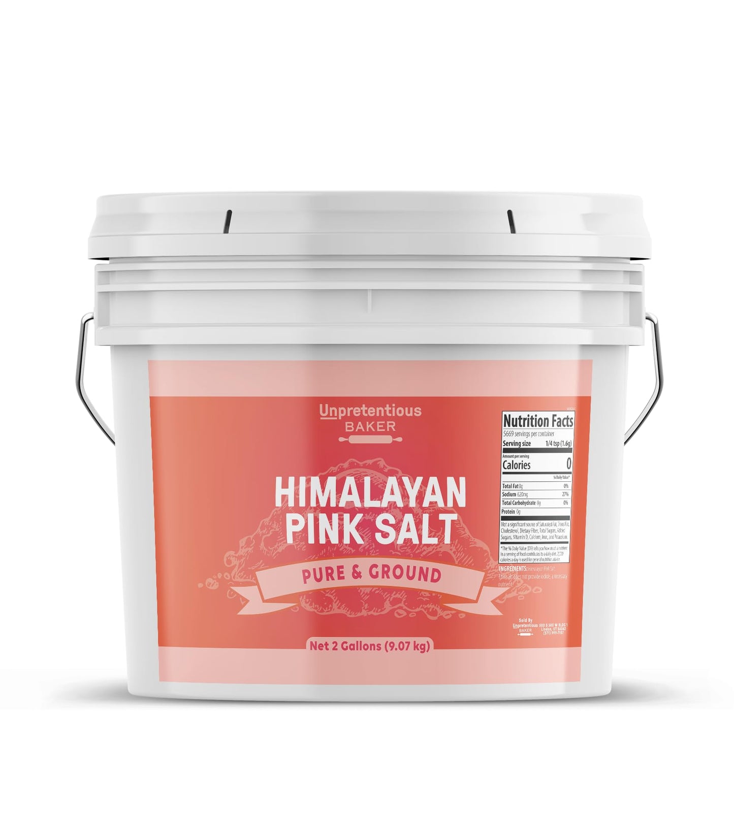 Unpretentious Himalayan Pink Salt - Pure Ground Salt, Medium & Fine Grain, 2 Gallon Resealable Bucket, 95.92 Ounce