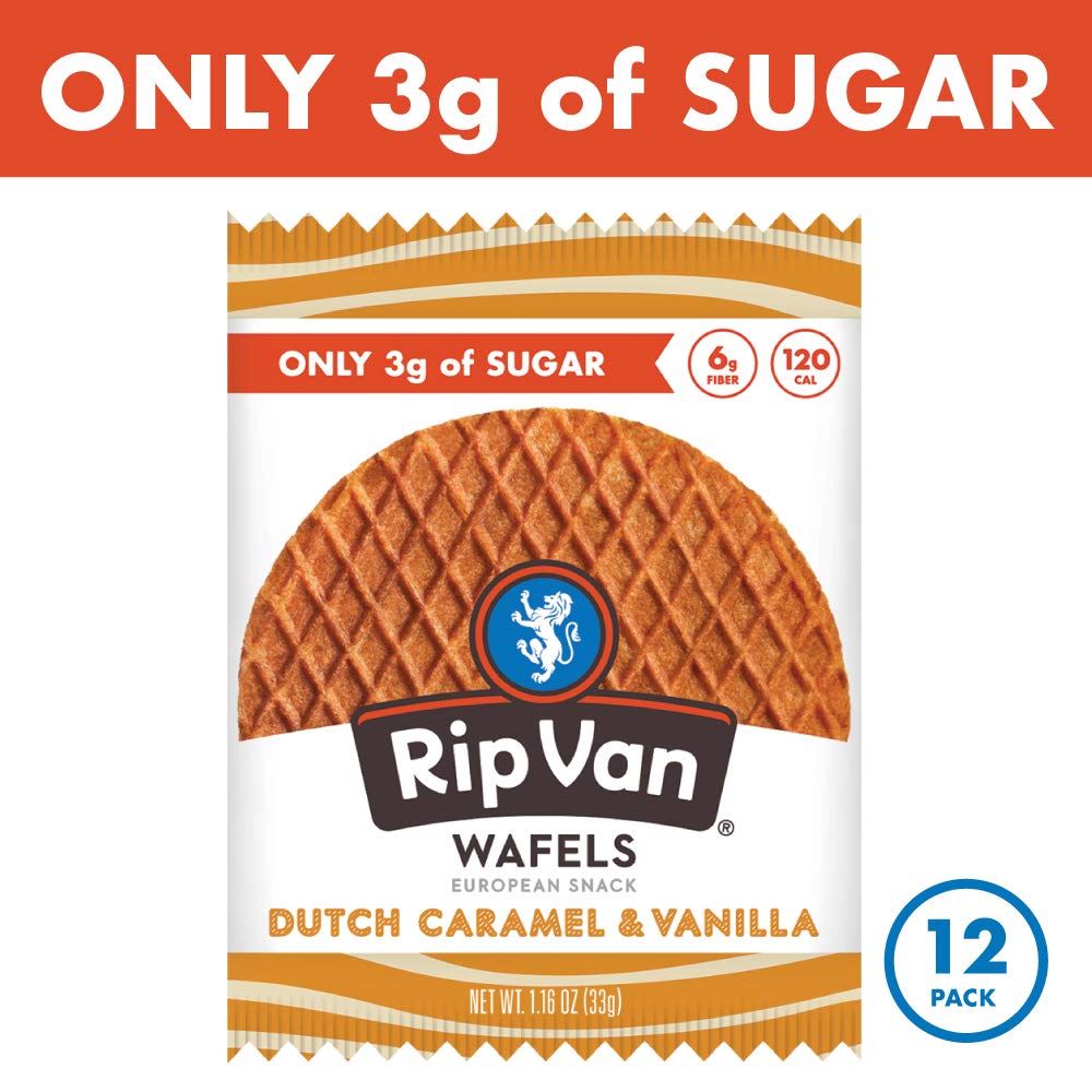 Rip Van Wafels Dutch Caramel & Vanilla Stroopwafels, Healthy Snacks, Non-Gmo, Low Calorie, Low Sugar (3G), Office Snacks, Keto Friendly, 12 Count