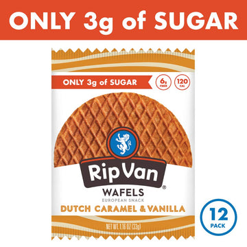 Rip Van Wafels Dutch Caramel & Vanilla Stroopwafels, Healthy Snacks, Non-Gmo, Low Calorie, Low Sugar (3G), Office Snacks, Keto Friendly, 12 Count