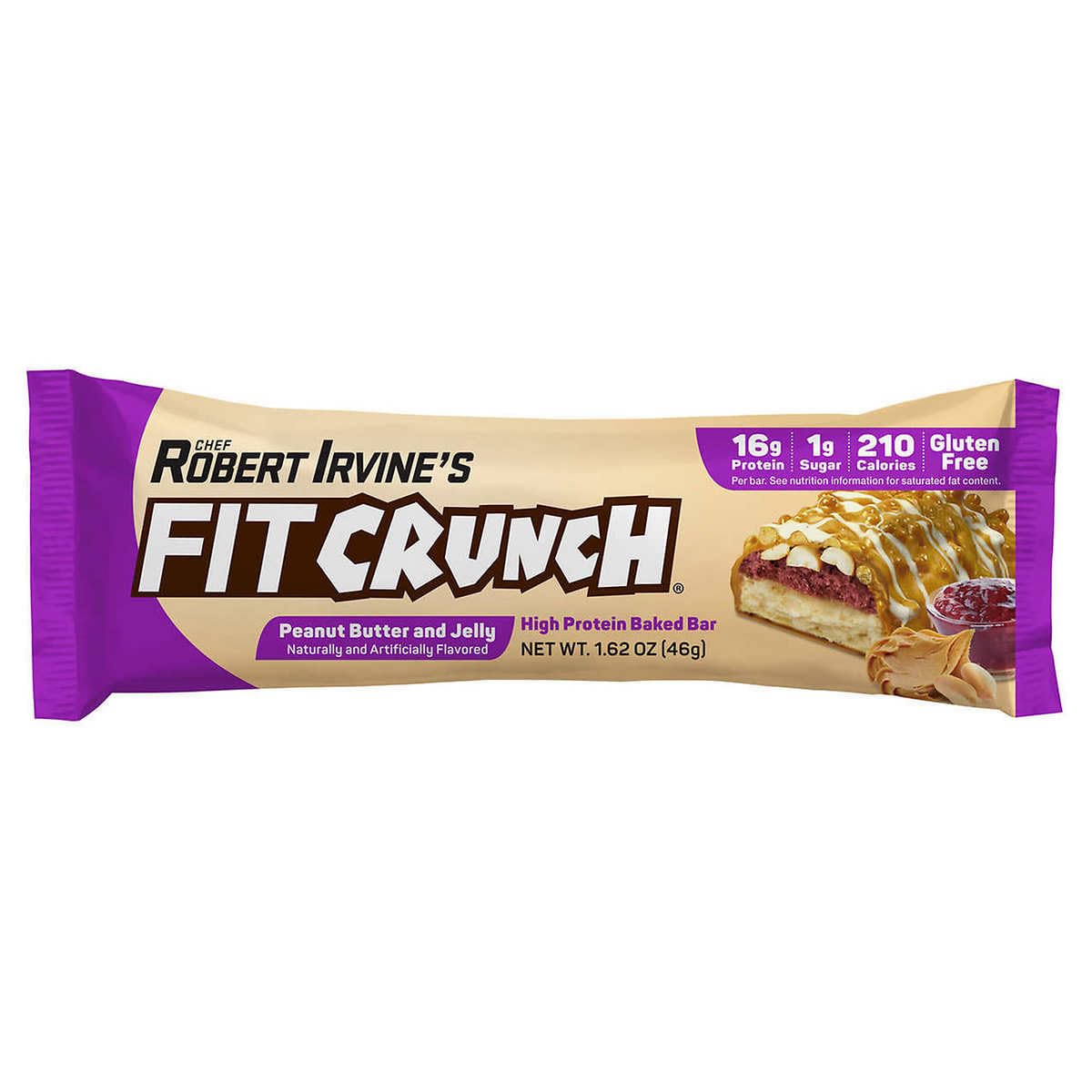 FITCRUNCH Snack Size Protein Bars, 6-Layer Baked Bar, 1g of Sugar, Gluten Free & Soft Cake Core (18 Bars, Peanut Butter and Jell