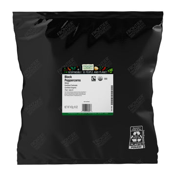 Frontier Co-op Organic Whole Black Peppercorns, 16 oz Bulk Bag, Fair Trade, Spice for Grinders and Cooking