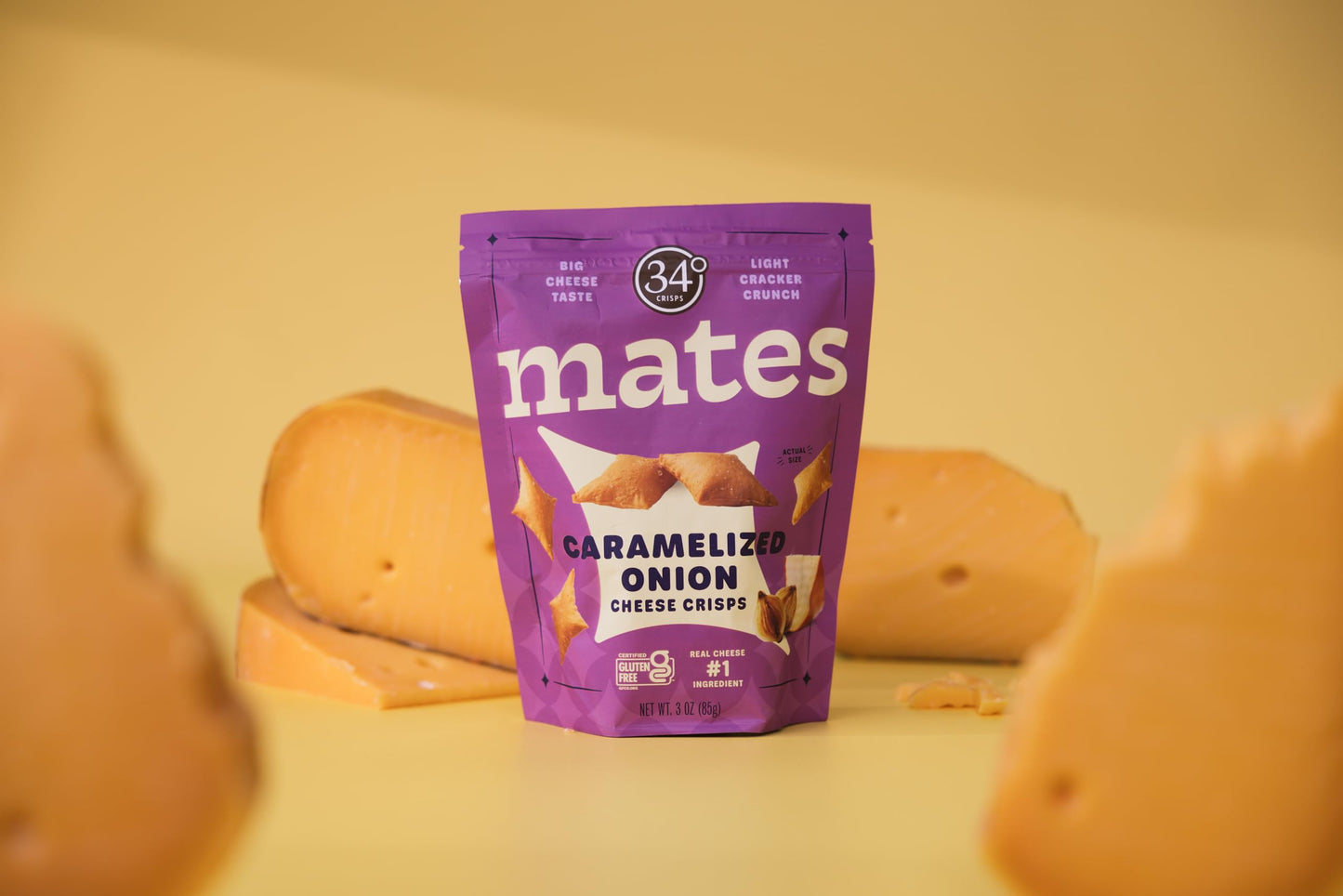 34 Degrees Mates Caramelized Onion Cheese Crisps - Light & Crispy Gouda Cheese Crackers | Gluten-Free, Low Calorie, Healthy Snac